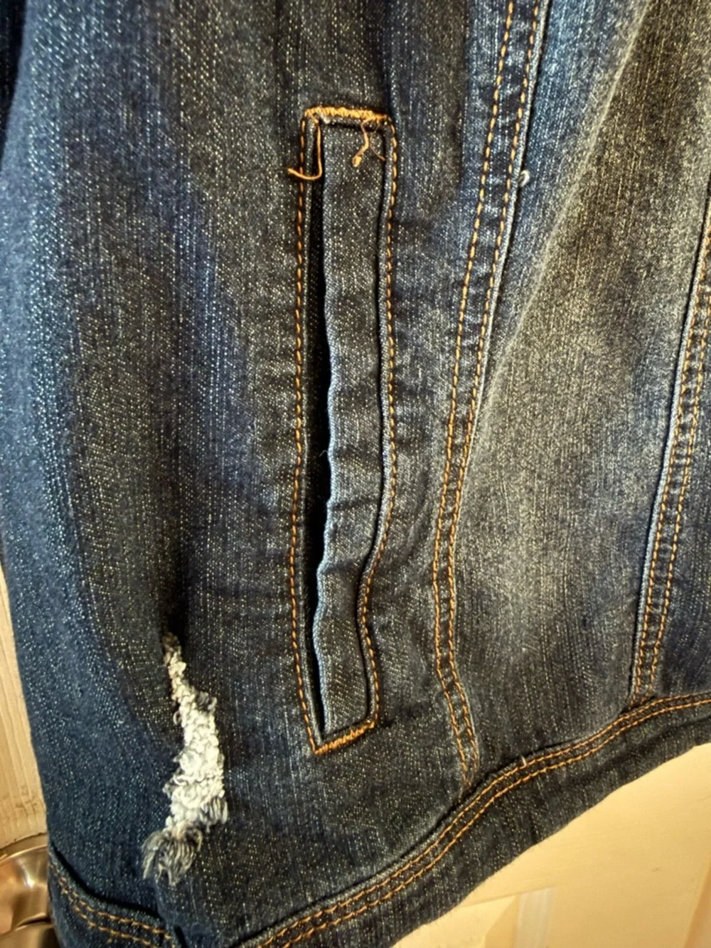 A3 Design Dark Indigo Distressed Denim Jacket - Picture 5 of 7